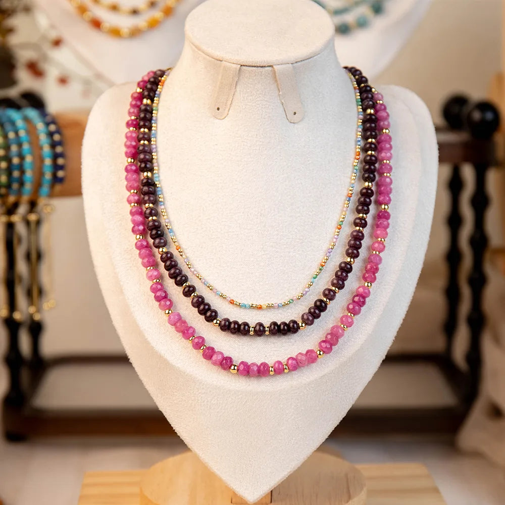Wholesale 3-Piece Layered Gemstone Necklace Set | 3 Colors | MOQ 1 Set