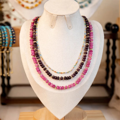 Wholesale 3-Piece Layered Gemstone Necklace Set | 3 Colors | MOQ 1 Set