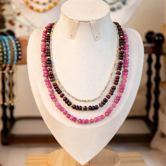 Wholesale 3-Piece Layered Gemstone Necklace Set | 3 Colors | MOQ 1 Set