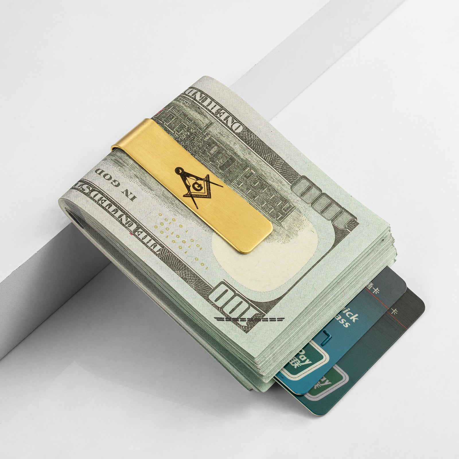 15mm Width Masonic Gold Money Clip Black Square & Compass 