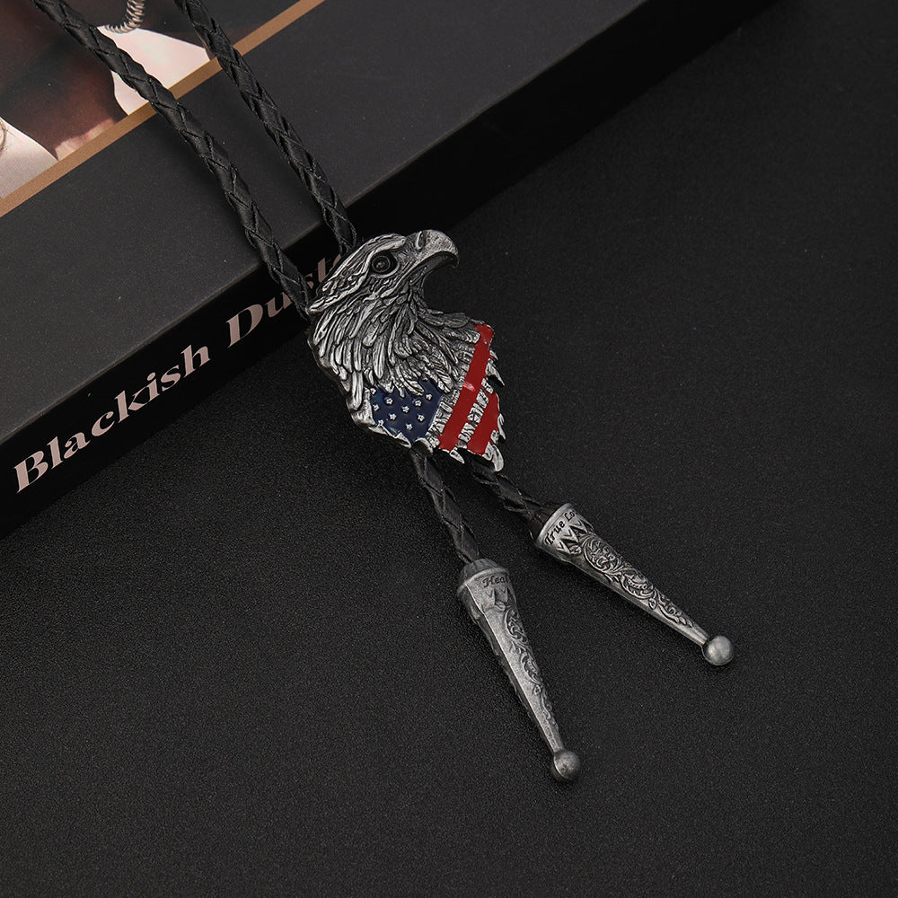 Eagle American Flag Bolo Tie | Silver & Gold Patriotic Western Necktie