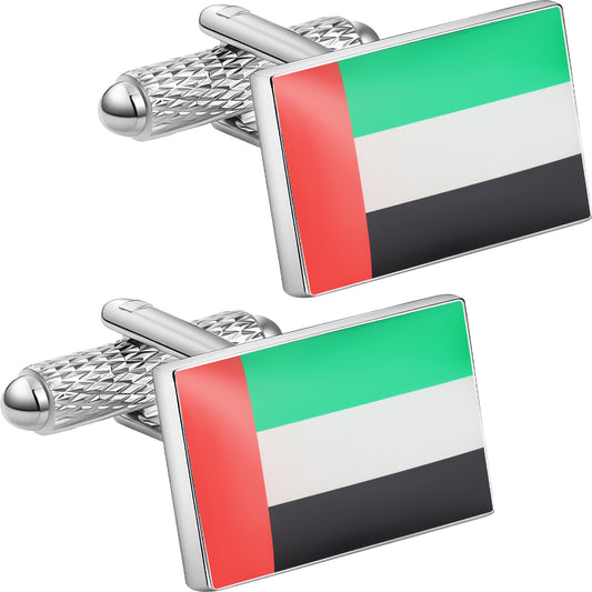 UAE Flag Cufflinks | Silver Plated United Arab Emirates Patriotic Cuff Links for Men