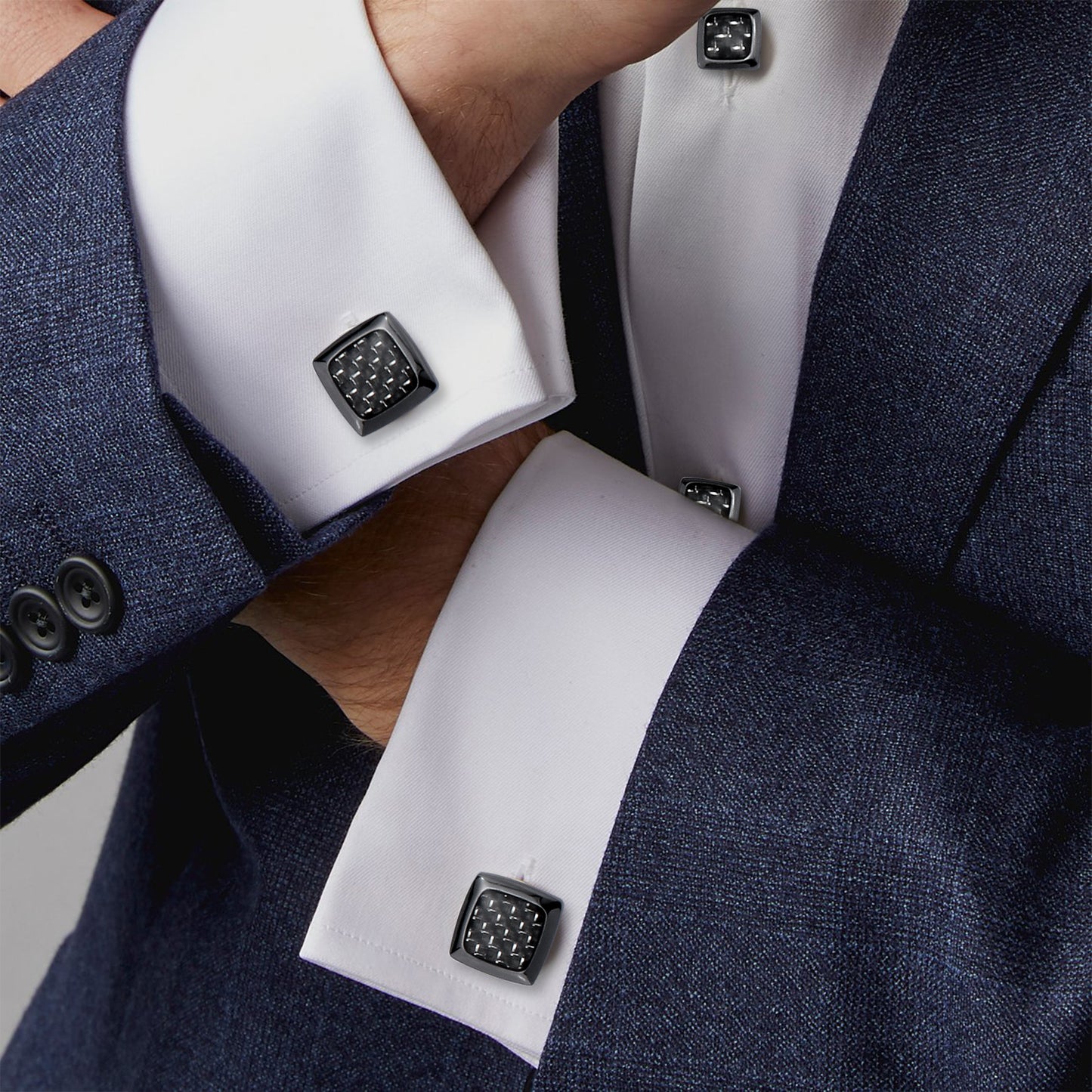 HAWSON Black Carbon Fiber Cufflinks and Studs Set