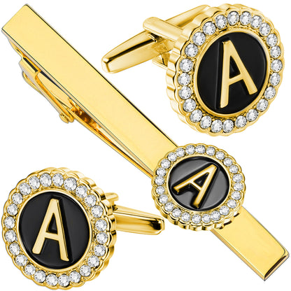 HAWSON Fashion Personalized18K Gold Color initial Cufflinks and Tie clips