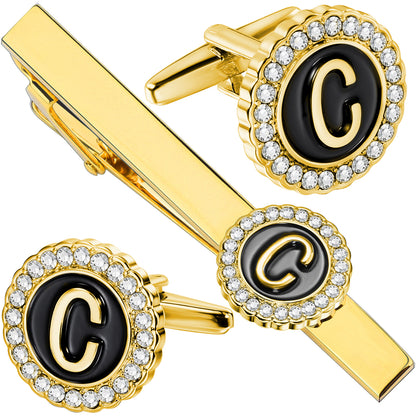 HAWSON Fashion Personalized18K Gold Color initial Cufflinks and Tie clips