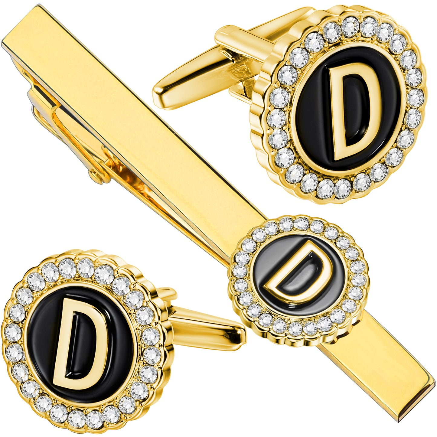 HAWSON Fashion Personalized18K Gold Color initial Cufflinks and Tie clips