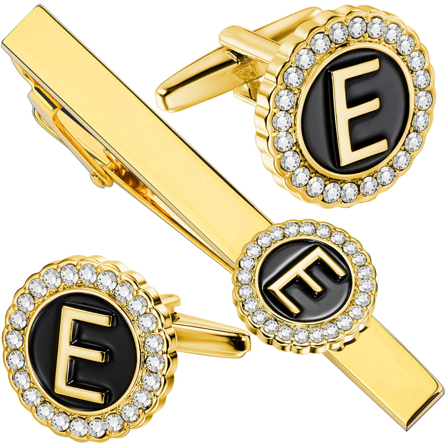 HAWSON Fashion Personalized18K Gold Color initial Cufflinks and Tie clips