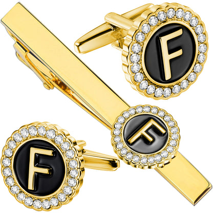 HAWSON Fashion Personalized18K Gold Color initial Cufflinks and Tie clips