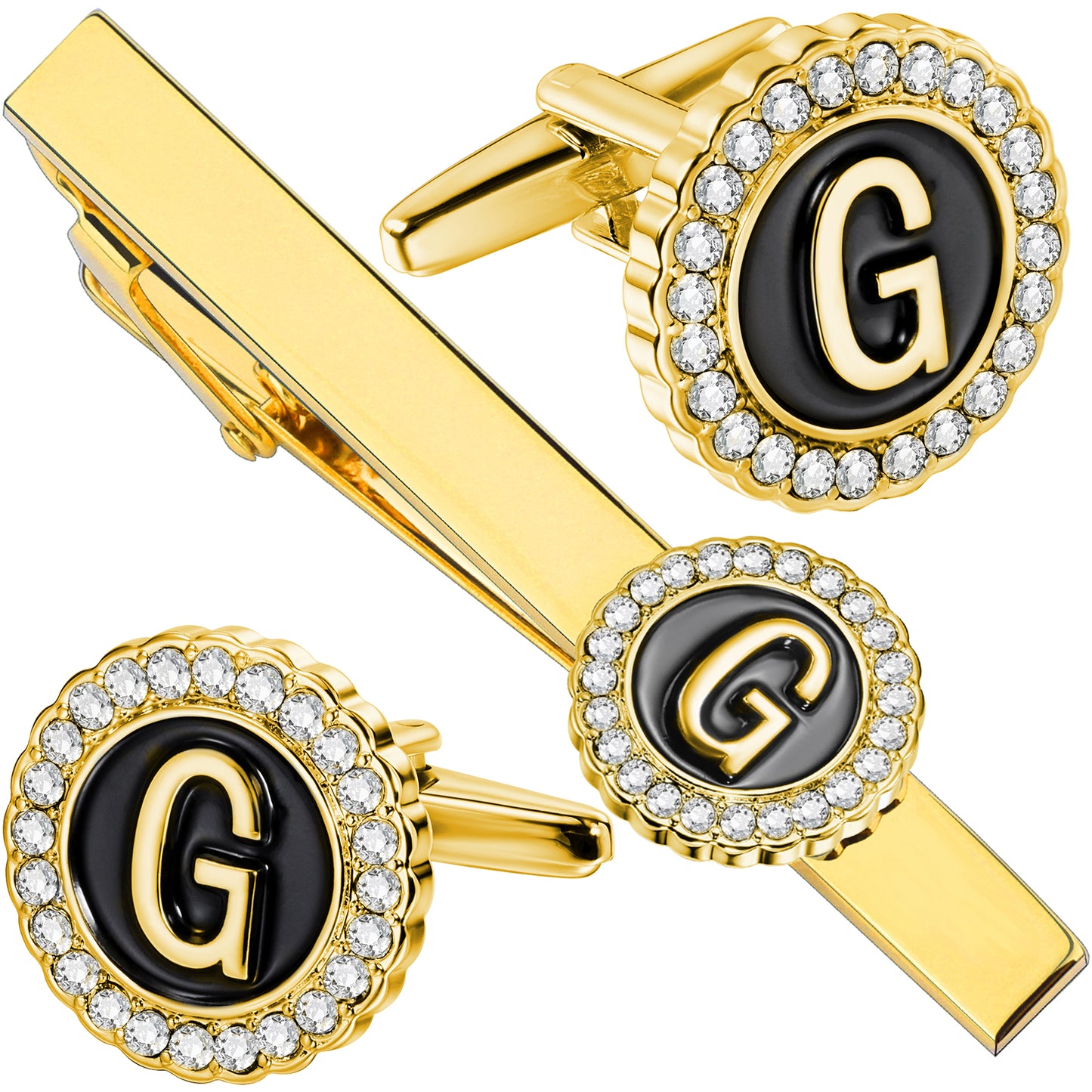 HAWSON Fashion Personalized18K Gold Color initial Cufflinks and Tie clips