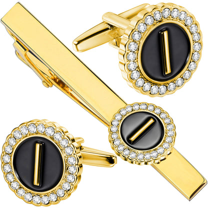 HAWSON Fashion Personalized18K Gold Color initial Cufflinks and Tie clips