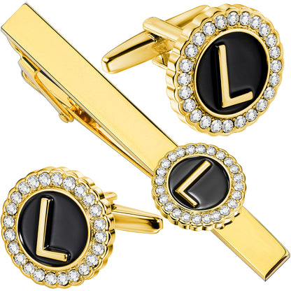 HAWSON Fashion Personalized18K Gold Color initial Cufflinks and Tie clips