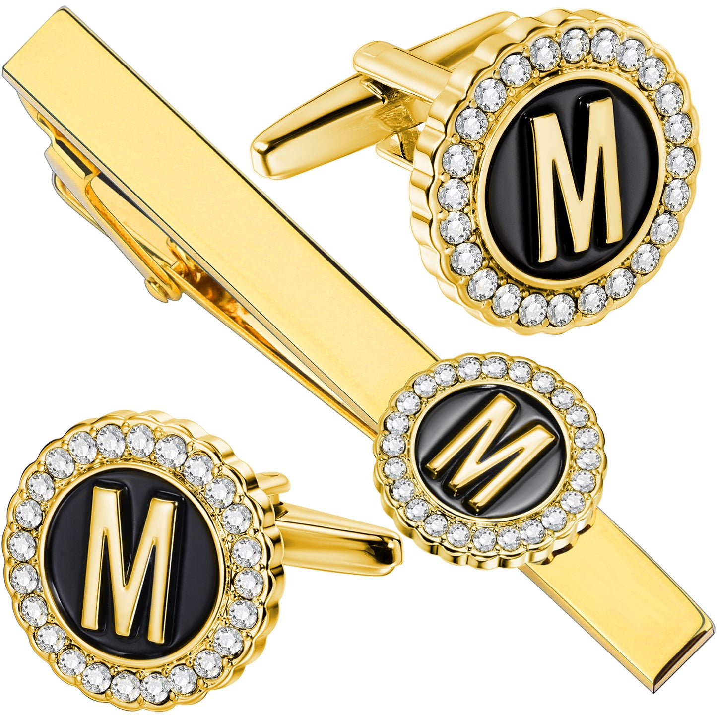 HAWSON Fashion Personalized18K Gold Color initial Cufflinks and Tie clips