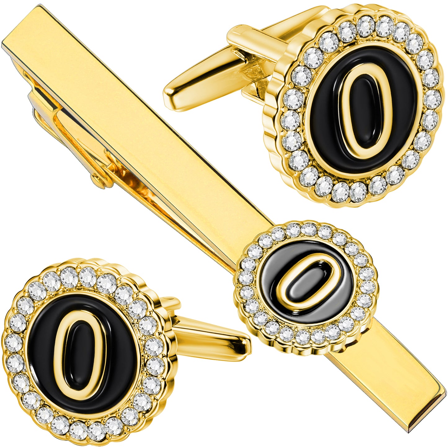 HAWSON Fashion Personalized18K Gold Color initial Cufflinks and Tie clips