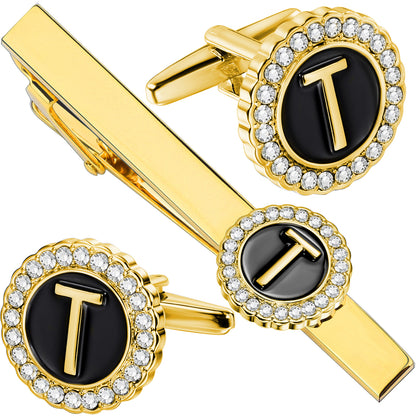 HAWSON Fashion Personalized18K Gold Color initial Cufflinks and Tie clips