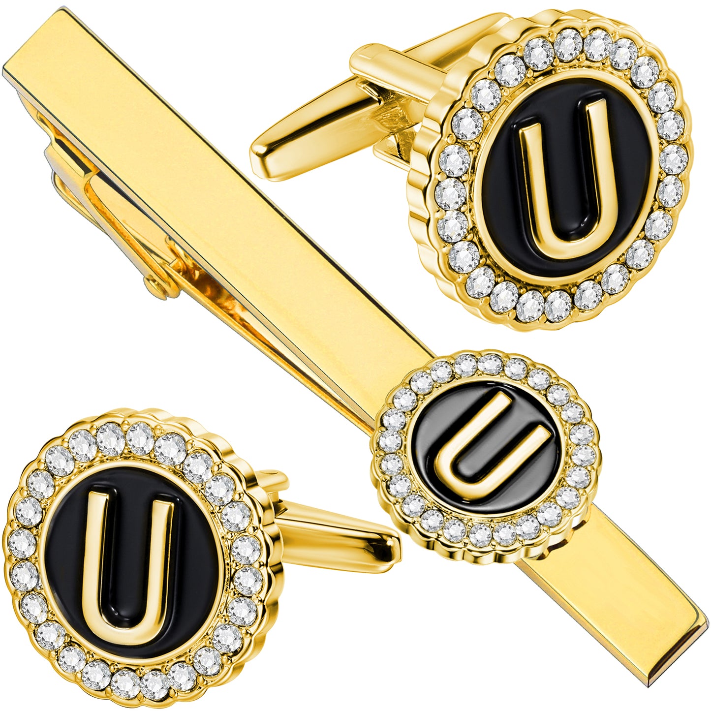 HAWSON Fashion Personalized18K Gold Color initial Cufflinks and Tie clips