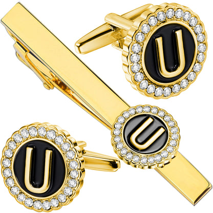 HAWSON Fashion Personalized18K Gold Color initial Cufflinks and Tie clips