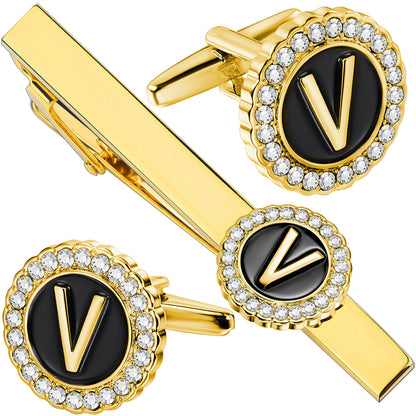 HAWSON Fashion Personalized18K Gold Color initial Cufflinks and Tie clips