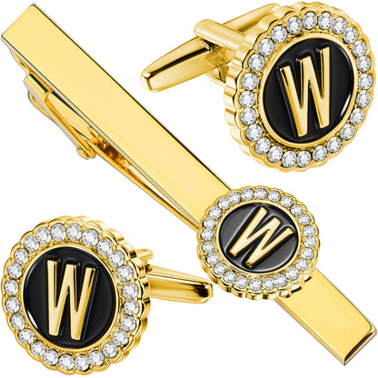 HAWSON Fashion Personalized18K Gold Color initial Cufflinks and Tie clips