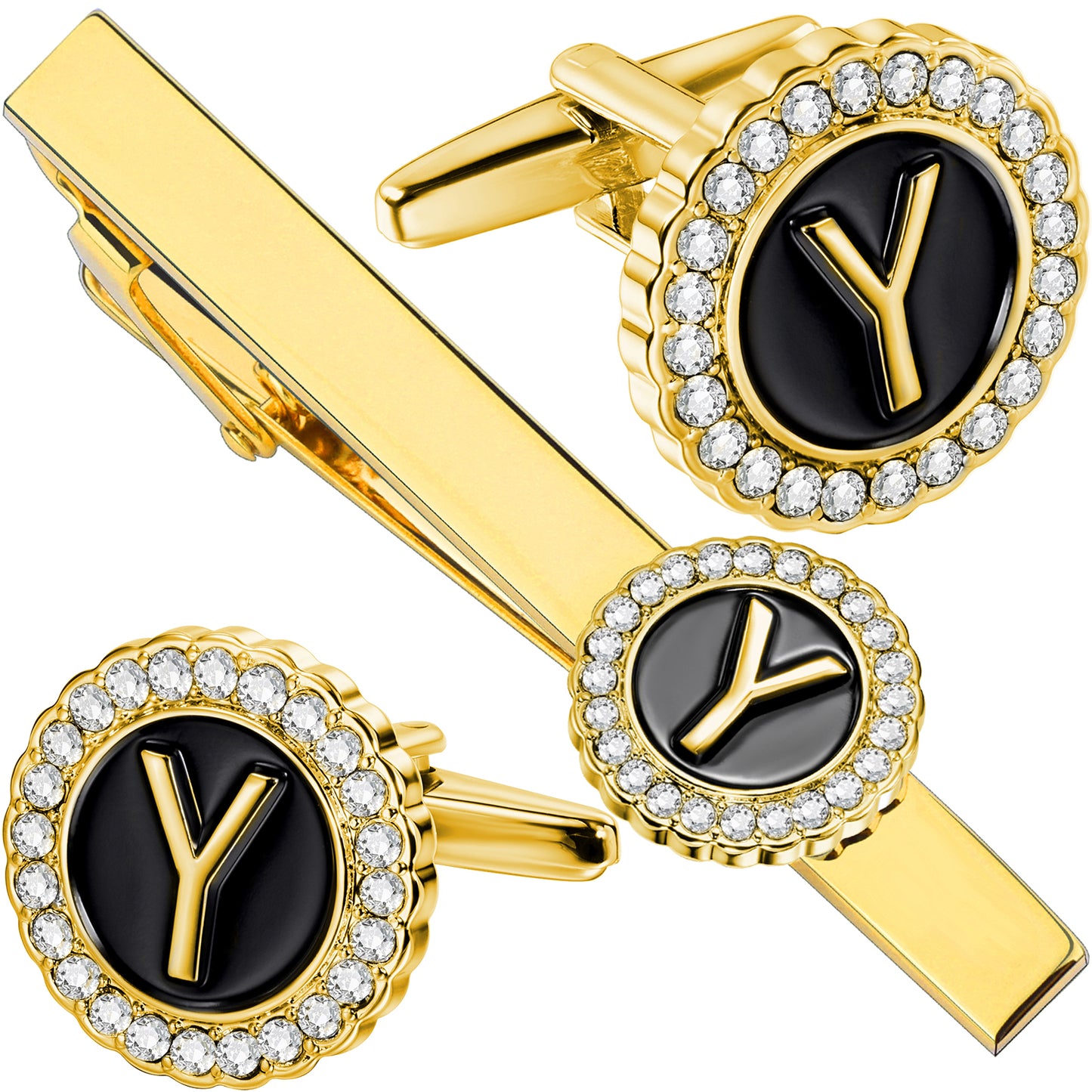 HAWSON Fashion Personalized18K Gold Color initial Cufflinks and Tie clips