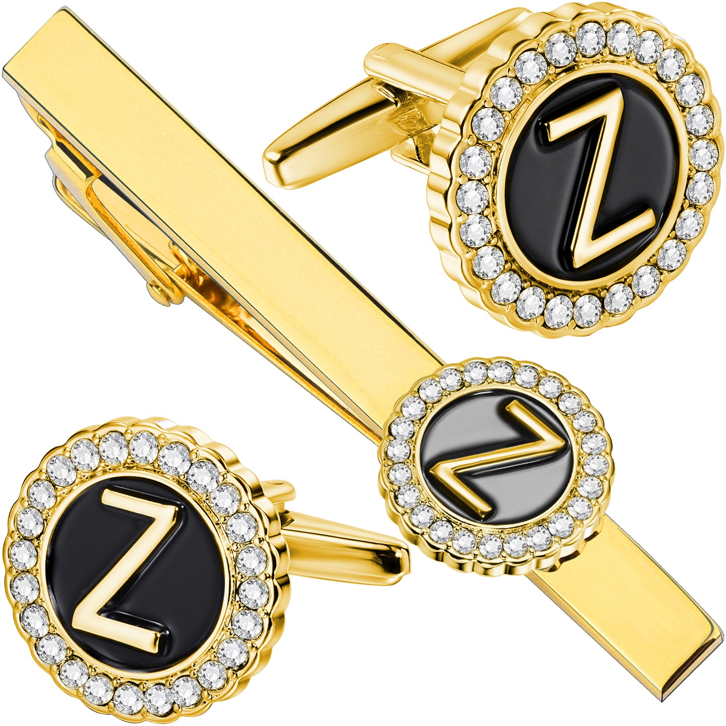 HAWSON Fashion Personalized18K Gold Color initial Cufflinks and Tie clips