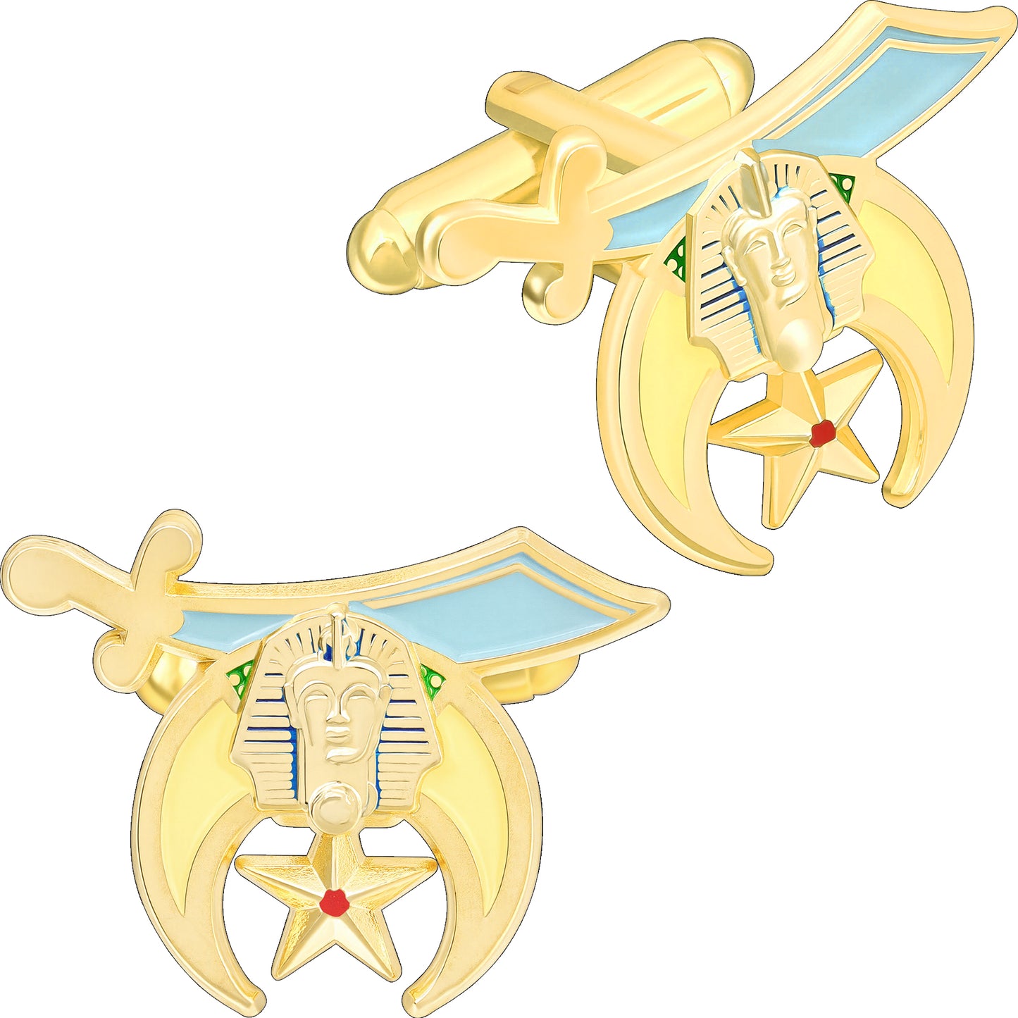 Enamel Scimitar Crescent Pharaoh Symbol Freemason Men Formal Suit Cuff Links