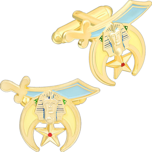 Enamel Scimitar Crescent Pharaoh Symbol Freemason Men Formal Suit Cuff Links
