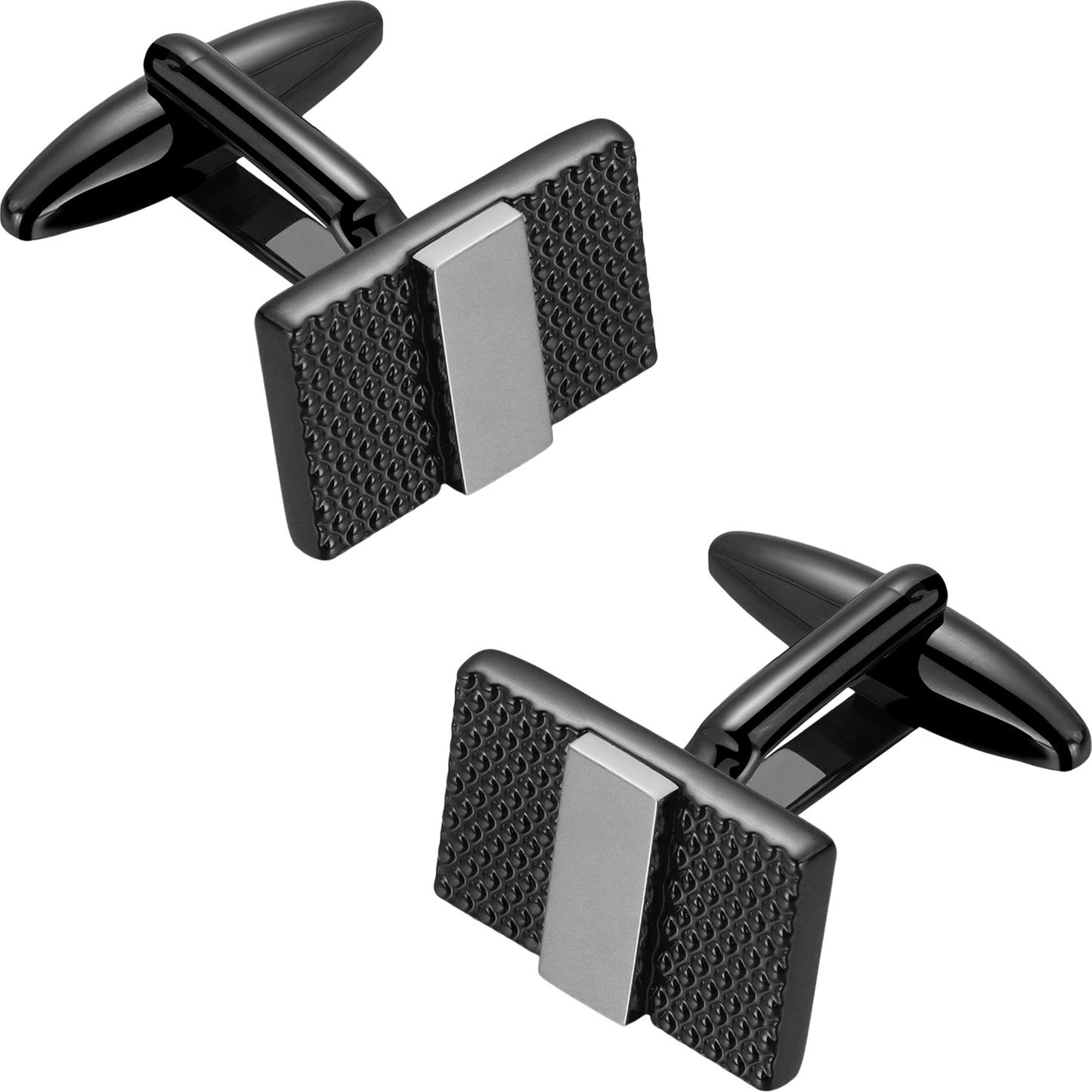 Men's Gunmetal Geometric Rectangular Spliced Cufflinks