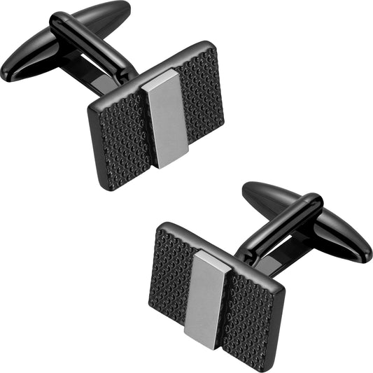 Men's Gunmetal Geometric Rectangular Spliced Cufflinks