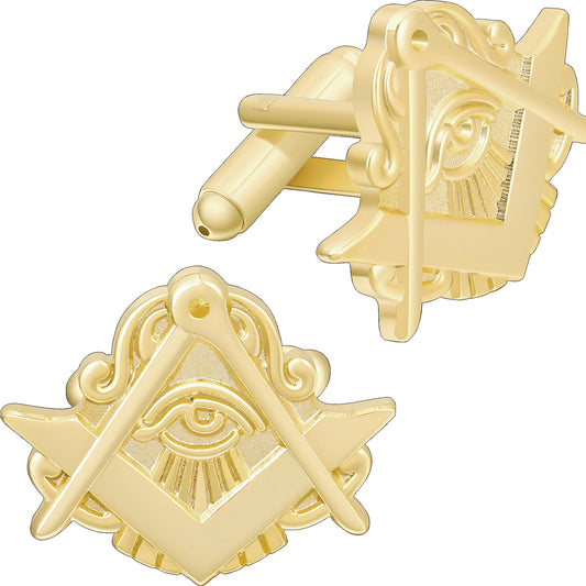 Masonic All‑Seeing Eye Square Compass Cufflinks