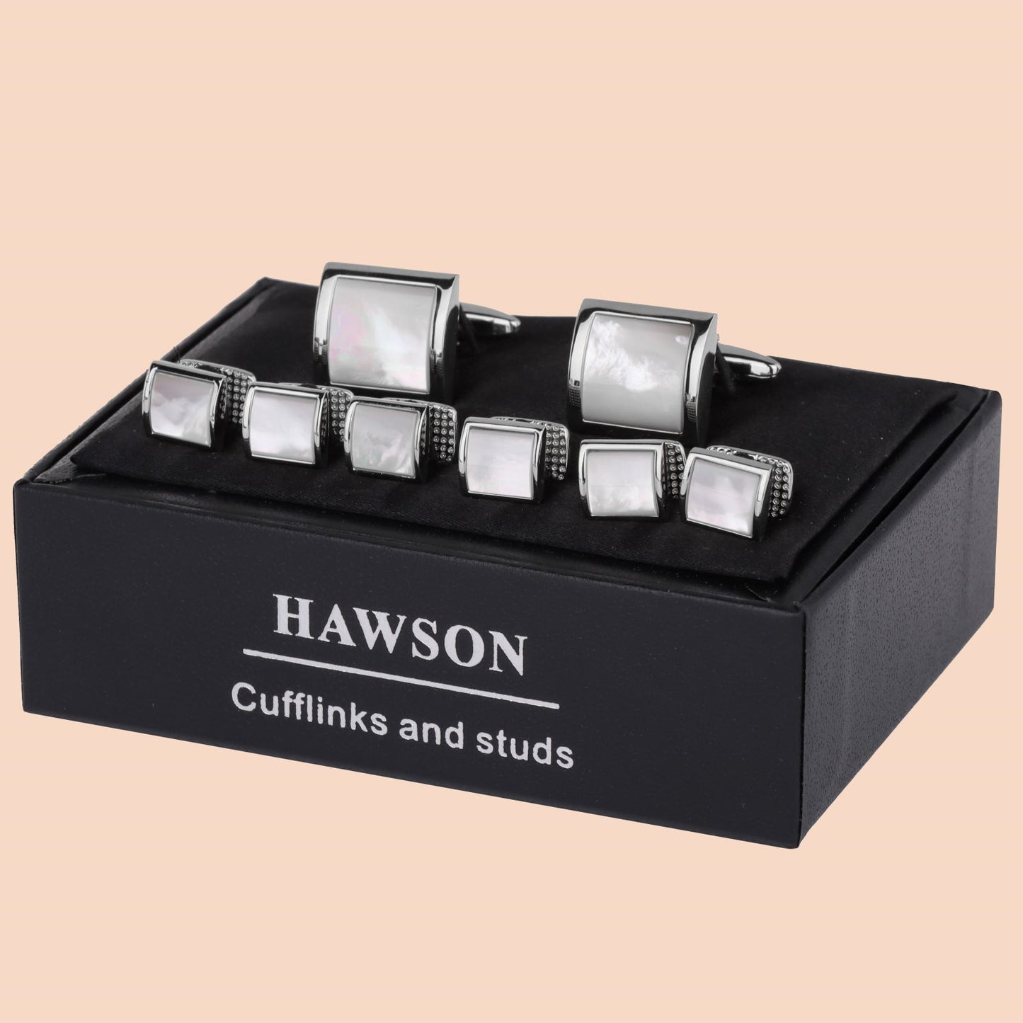 HAWSON Square-Shaped Mother of Pearl Cufflinks and Studs for Men