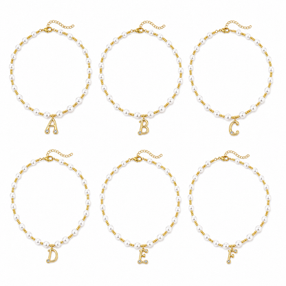 6Pcs Pearl Beaded Initial Necklace | A-Z