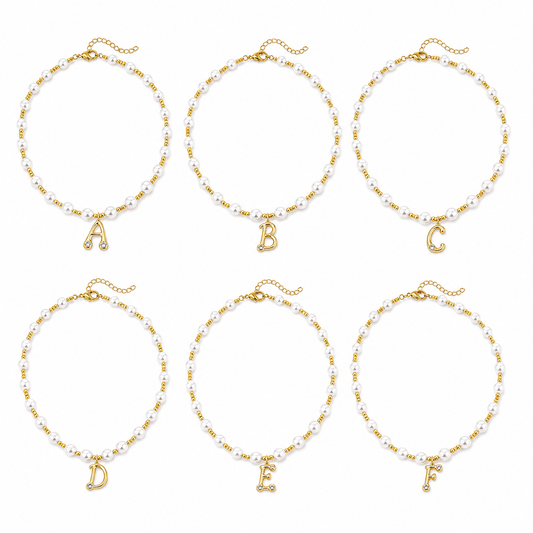 6Pcs Gold Plated A-Z Pearl Beaded Initial Necklace, Minimalist Letter Pendant