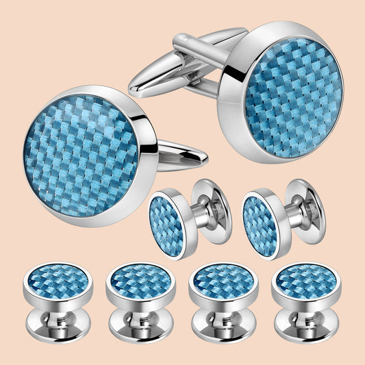 HAWSOM Carbon Fiber Cufflinks and Studs Set for Men