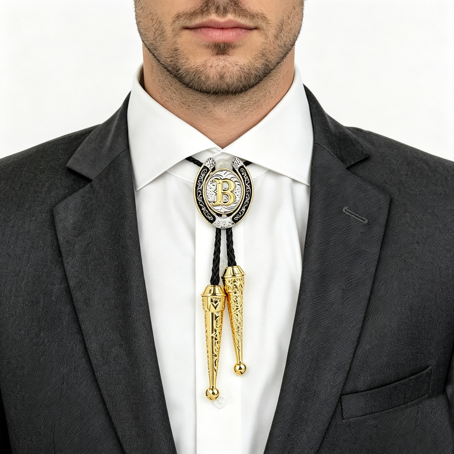 HAWSON Western Initial Bolo Tie | 26 Letters Gold Silver Cowboy Necklace