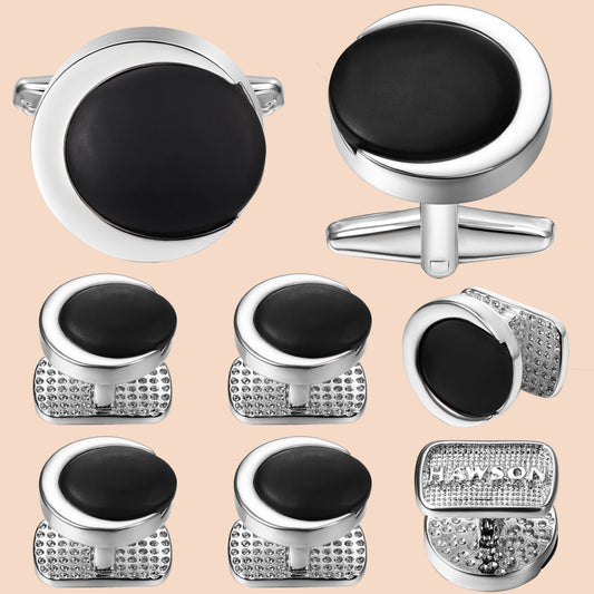 HAWSON Black Onyx Cufflinks and Studs Set for Men