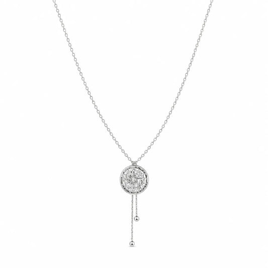 5Pce Silver Tone Round Medallion Necklace | Adjustable Dangle Charms