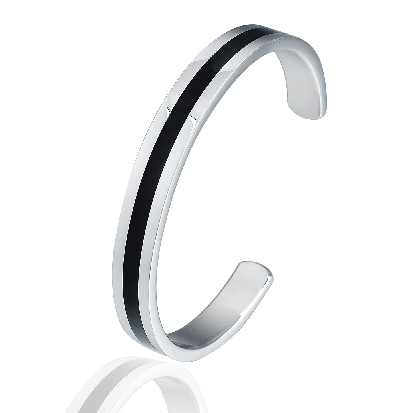 Modern Contrast Cuff Bracelet | Sleek Black & Silver-Tone Open Bangle