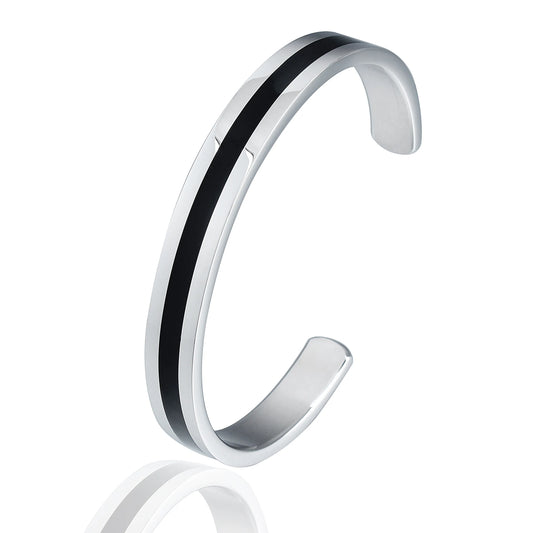 Modern Contrast Cuff Bracelet | Sleek Black & Silver-Tone Open Bangle