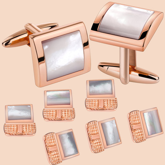HAWSON Square-Shaped Mother of Pearl Cufflinks and Studs for Men