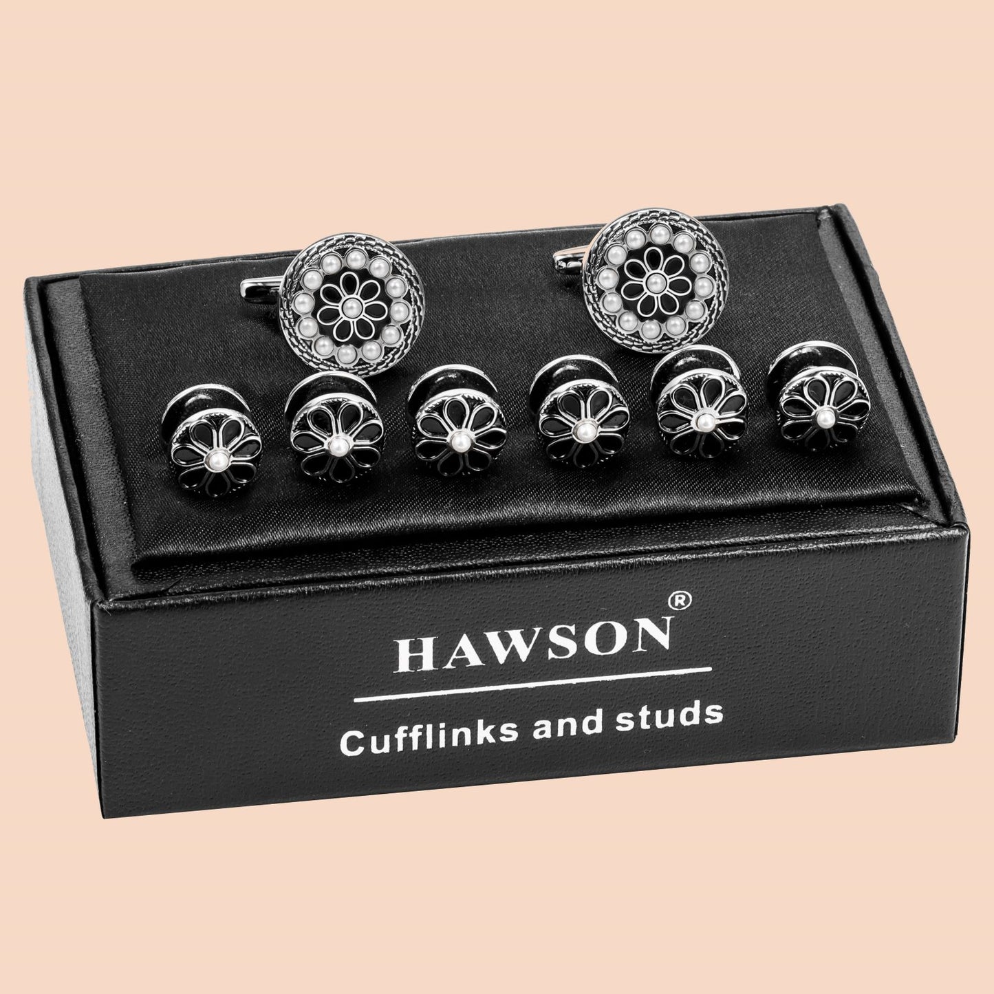 HAWSON White Imitation Pearl Cufflinks and Studs for Men