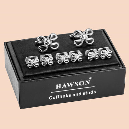 HAWSON Retro Flower Cufflinks and Studs Set for Men