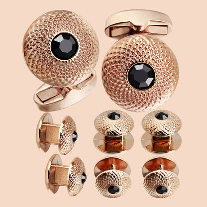 HAWSON Crystal Round Cufflinks and Studs Set for Men