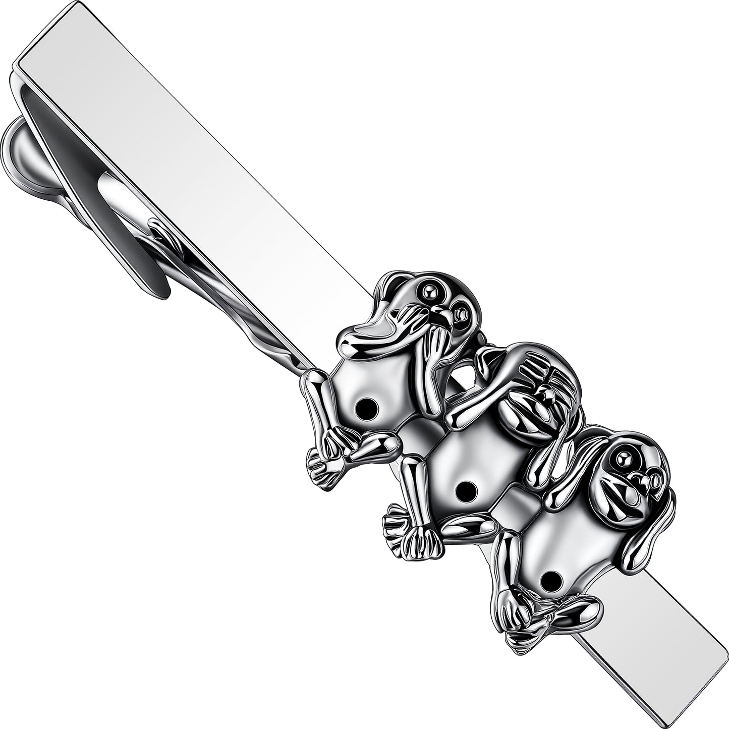 Silver Three Wise Monkeys Tie Clip | Brass Men's Formal Business Gift