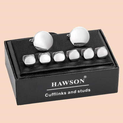 HAWSON Classic Silver Color Cufflinks and Studs Set for Men