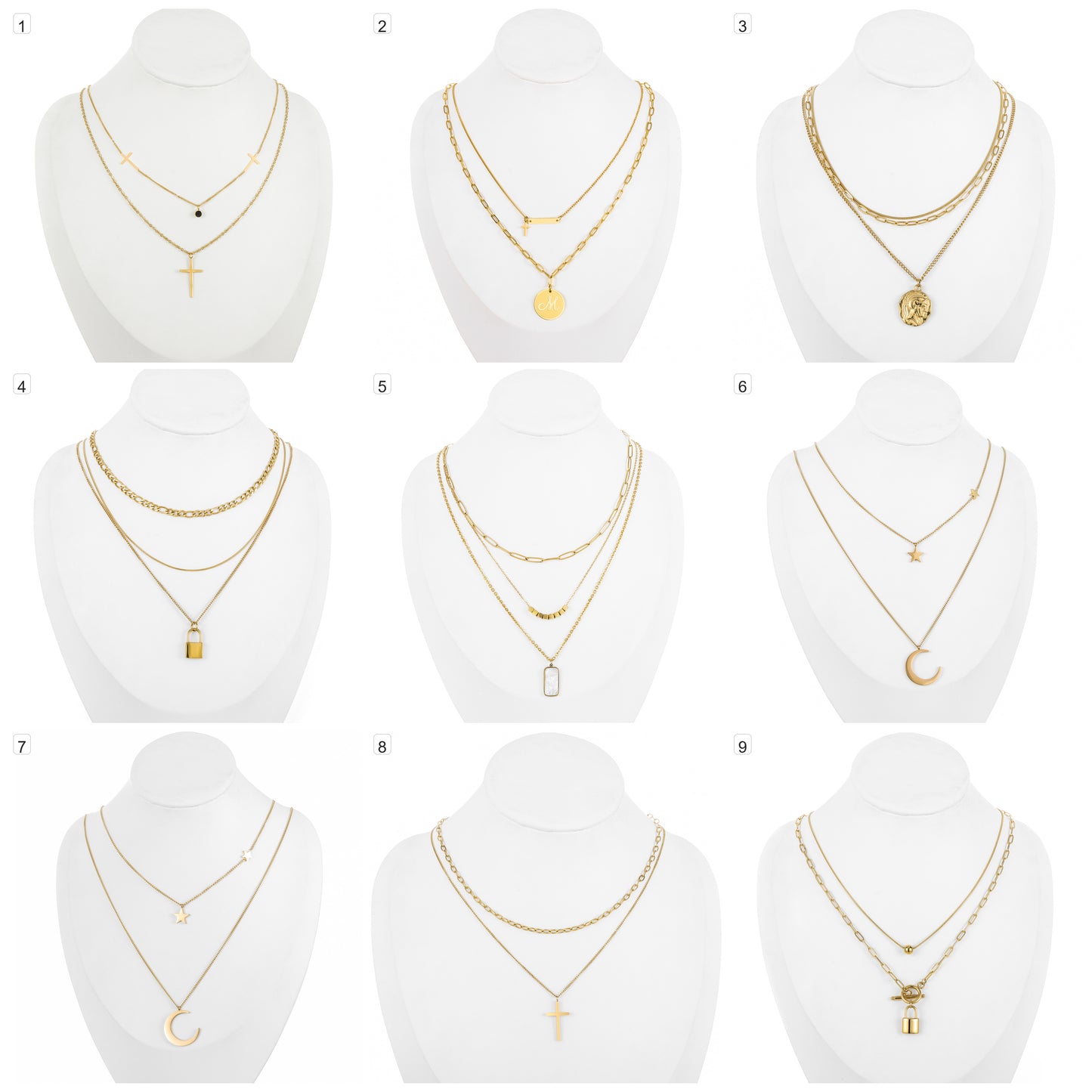 9-Piece High-Quality Waterproof Necklace Set – Intricately Crafted Assorted Designs