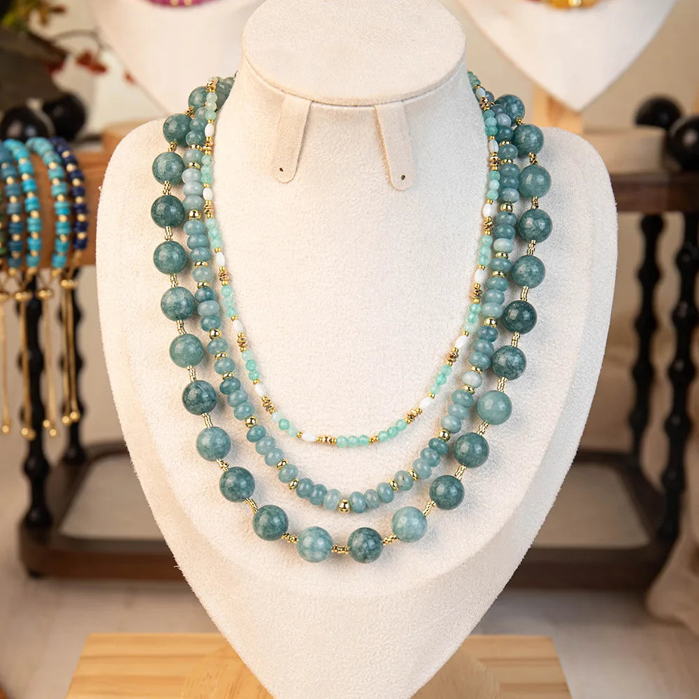 Wholesale 3-Piece Layered Gemstone Necklace Set | 3 Colors | MOQ 1 Set