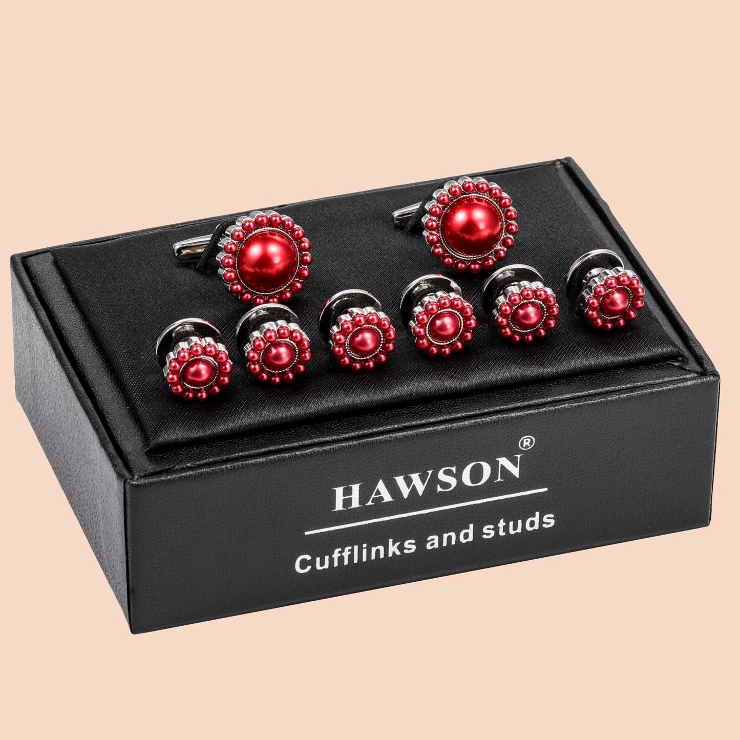 HAWSON Red Imitation Pearl Cufflinks and Studs for Men and Women