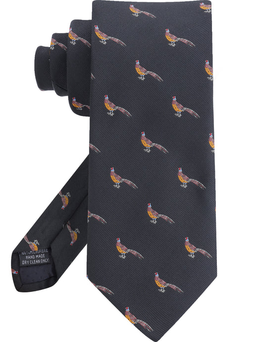 Black Pheasant Print Microfiber Tie - 59" Length 3" Width Men's Funny Formal Business Necktie, 1200-Needle Jacquard Weave, Fits Four-in-Hand/Windsor/Half-Windsor Knots for Daily/Business Occasions