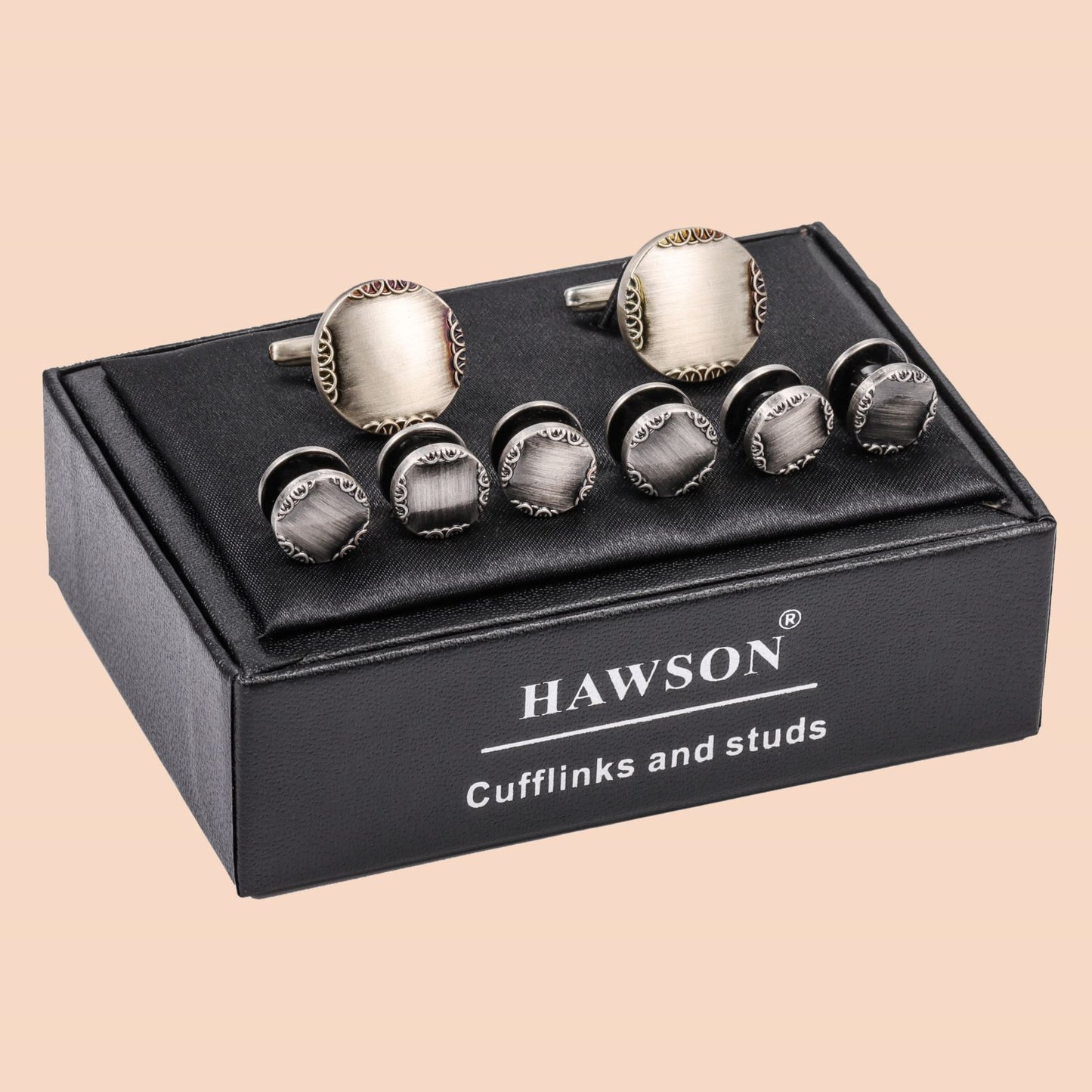 HAWSON Retro Anti-Silver Color Cufflinks and Studs Set for Men