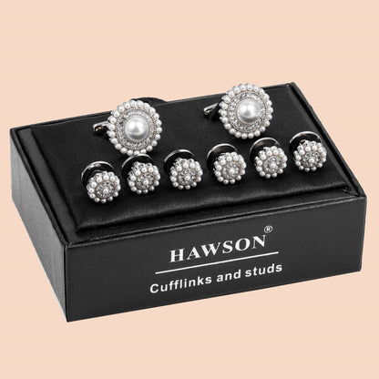 HAWSON White Imitation Pearl Cufflinks and Studs for Men